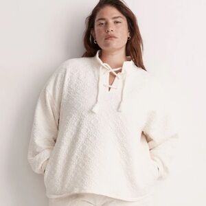 Madewell Quilted Antique Ivory Pullover Sweater N1073 Size Small Lace Tie Front